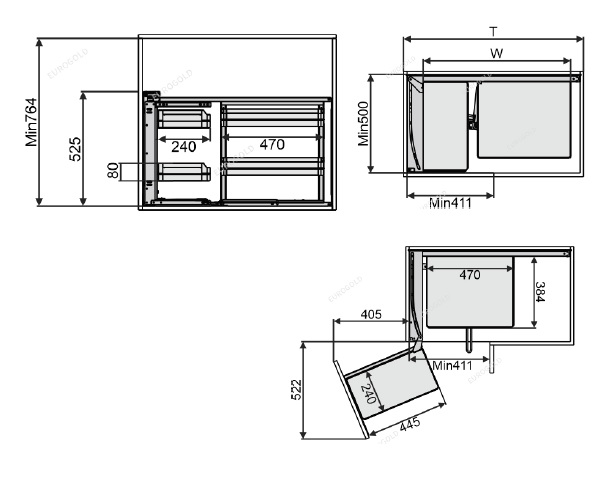 Kệ góc liên hoàn inox 304 nan vuông có khay hứng nước Eurogold EPSL101/EPSL102 - Hình ảnh 3