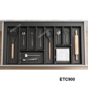 Khay chia thìa nĩa muỗng đũa bằng nhựa cao cấp màu đen vân carbon Eurogold ETC