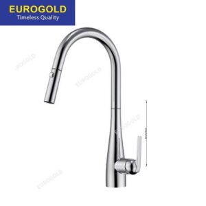 Vòi rửa chén nóng lạnh inox 304 bóng dây rút Eurogold EUF219BR