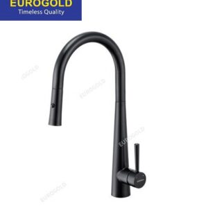 Vòi rửa chén nóng lạnh inox 304 màu đen dây rút Eurogold EUF118DR