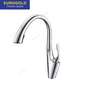 Vòi rửa chén nóng lạnh đồng thau mạ crom có dây rút Eurogold EUF222TR