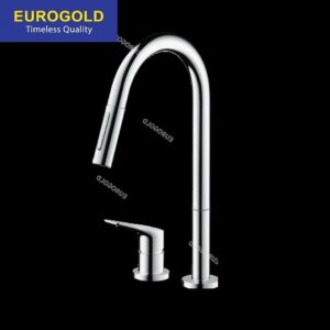 Vòi rửa chén nóng lạnh inox 304 bóng dây rút Eurogold EUF505CR