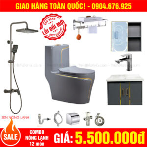 Combo trọn bộ thiết bị vệ sinh phòng tắm tủ lavabo màu xám 08