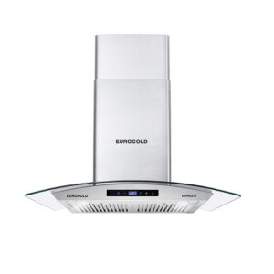 Máy hút mùi kính cong nhấn cảm ứng KT 70/90cm mặt bạc Eurogold EUH02270/EUH02290
