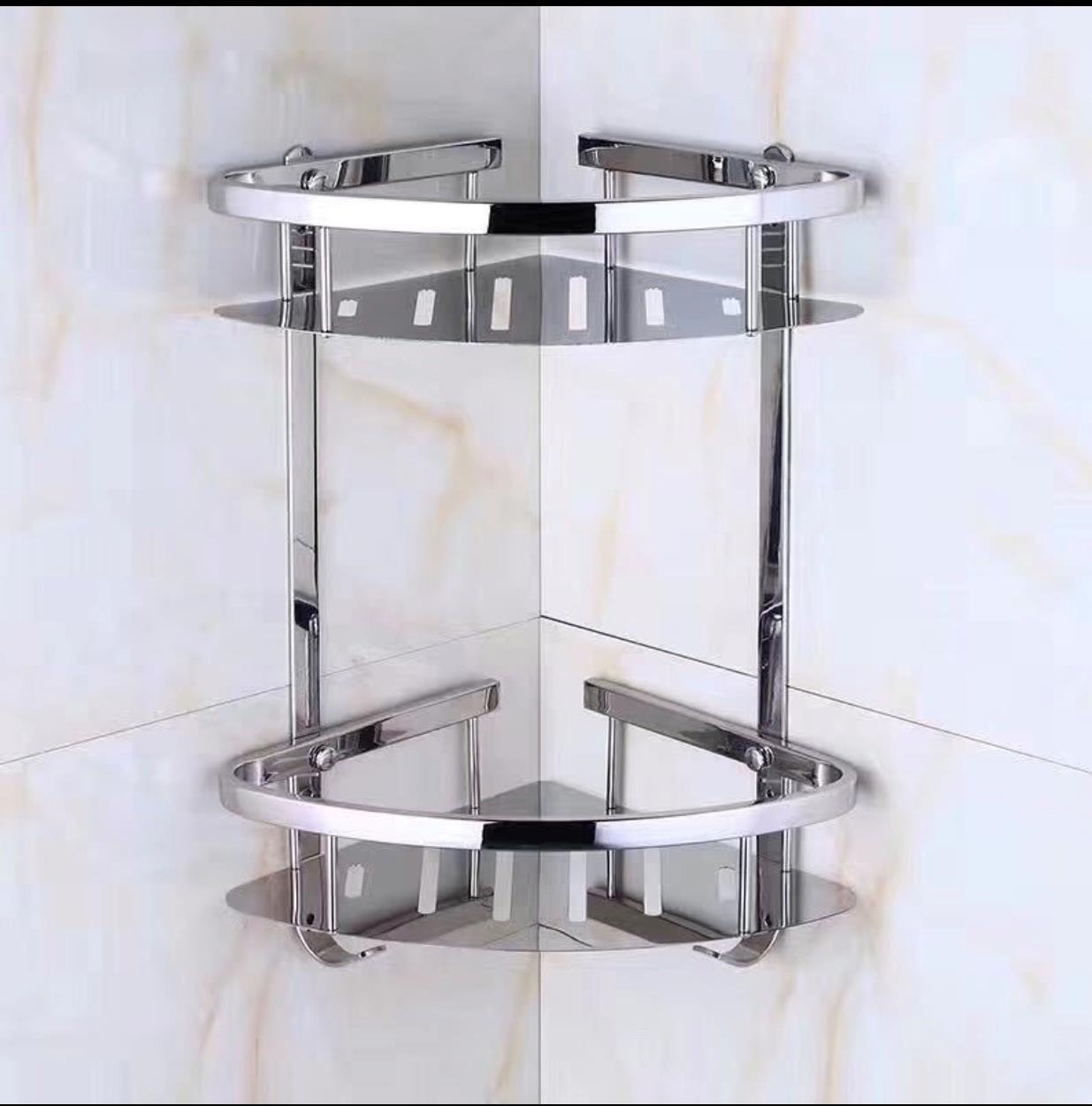 Kệ góc nhà tắm inox SUS304 cao cấp 2 tầng có móc KB-08M - Hình ảnh 2
