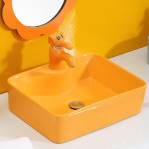 Lavabo trẻ em mầm non hình vuông đặt bàn màu cam NORIS