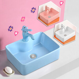 Lavabo trẻ em mầm non hình vuông đặt bàn xanh da trời NORIS