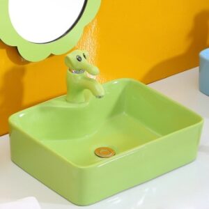 Lavabo trẻ em mầm non hình vuông đặt bàn màu xanh lá NORIS