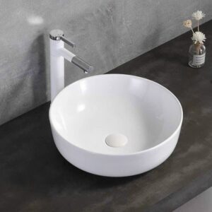 Vòi lavabo điếu tròn nóng lạnh màu trắng đầu màu inox trắng cao 30cm VLB-39