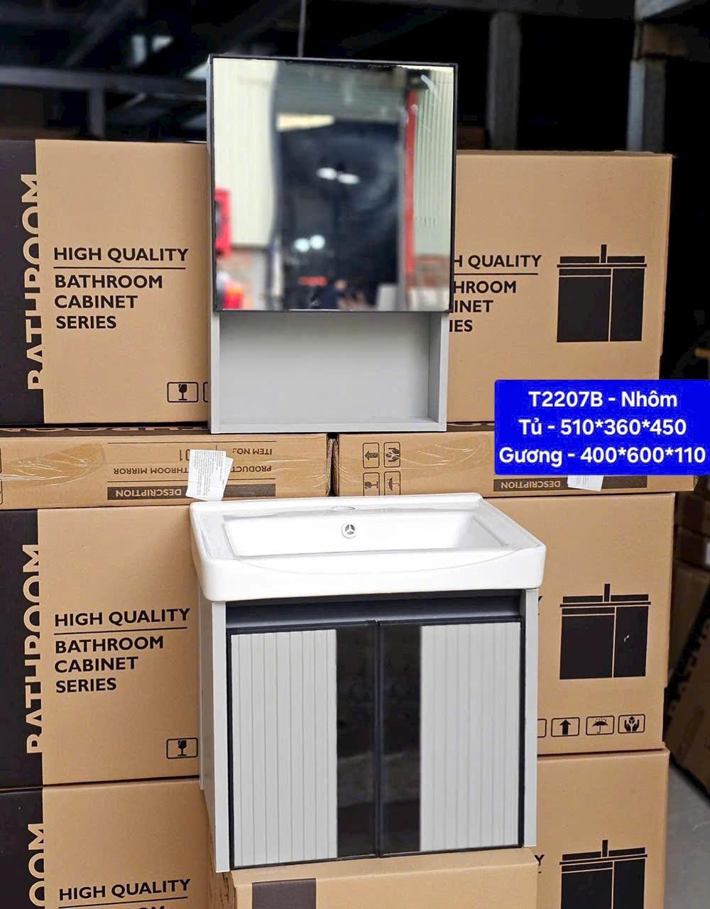 Tủ lavabo mini nhỏ gọn chất liệu nhôm KT 51x36x45cm T-2207B