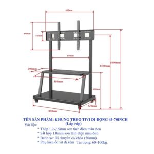 Khung treo tivi di động 43in 65in 70in không cần khoan CAMEL