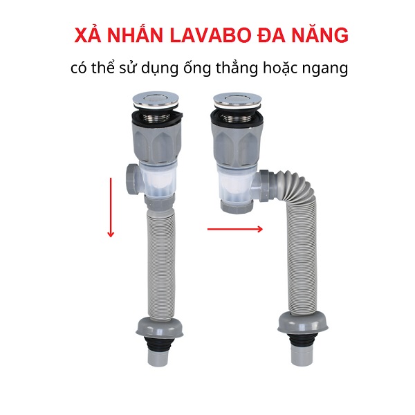 Xả nhựa ruột gà lavabo đa năng xả ngang xả thẳng loại nhấn màu xám