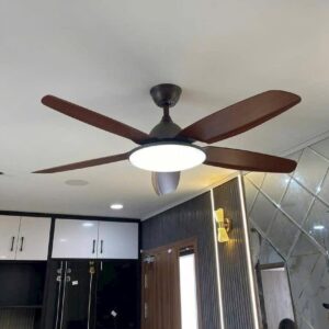 Quạt trần 5 cánh màu nâu đen có đèn động cơ DC NORIS QTT-5CN130
