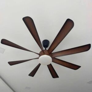Quạt trần 8 cánh vân gỗ có đèn sải cánh 152cm động cơ DC NORIS QTT-8CG