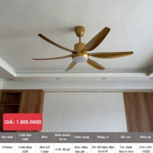 Quạt trần 6 cánh màu vàng có đèn động cơ DC NORIS QTT-6CV320
