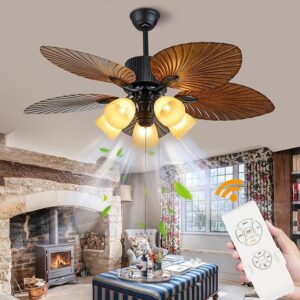Quạt trần 5 cánh hình chiếc lá vân gỗ có đèn NORIS QTT-5CG155