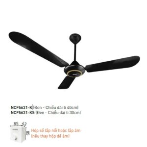 Quạt trần 3 cánh Nanoco 80W màu đen ti 30-40cm NCF5631-KS