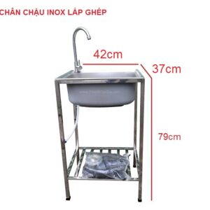 Chậu rửa chén inox 1 ngăn có chân nhỏ gọn KT 42x37cm Lắp ghép