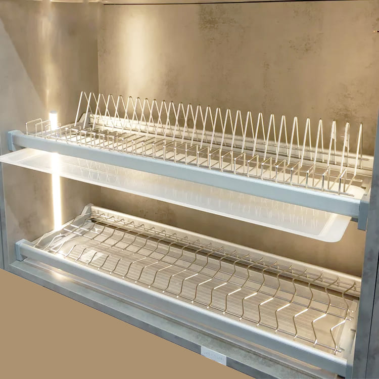 Kệ úp chén 2 tầng inox 304 loại cố định cho tủ bếp trên Noris KT 665-765-865mm