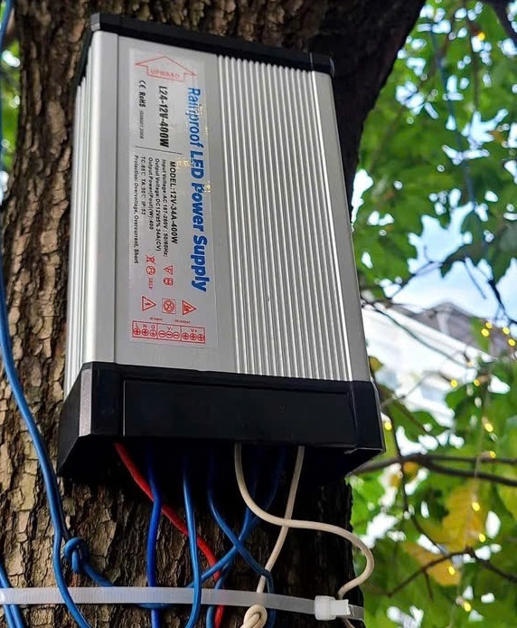 Dây led quấn cây ngoài trời điện 12V ánh sáng vàng nắng vàng đậm trắng xanh dương xanh lá đỏ hồng F5D8 - Hình ảnh 6