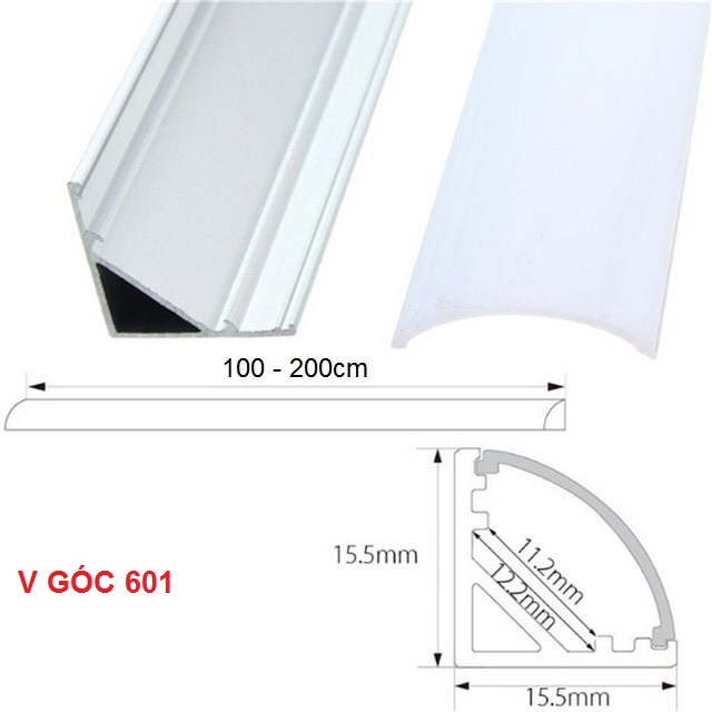 Thanh nhôm định hình led dây nội thất V góc 601 U lắp nổi 509 U lắp âm 508 dài 2m - Hình ảnh 2