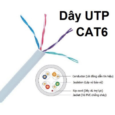 Dây mạng CAT6 UTP 8 dây 10% đồng 23 AWG màu trắng nanoco NC6 U10