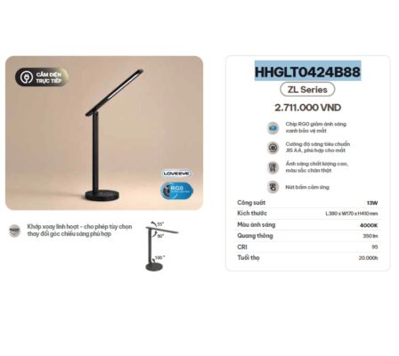 Đèn để bàn học bàn làm việc màu đen Panasonic HHGLT0424B88