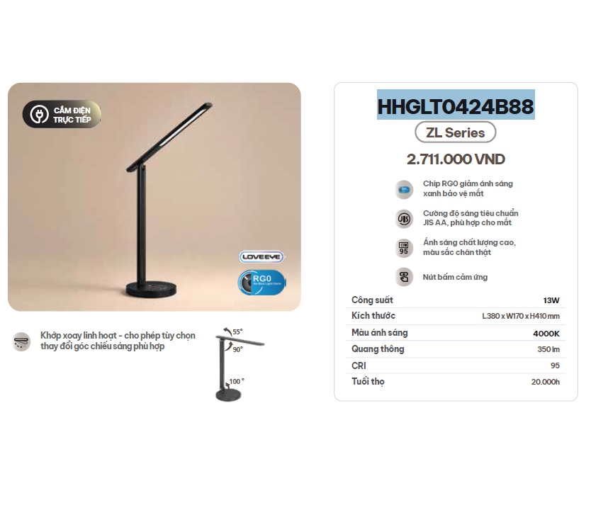 Đèn để bàn học bàn làm việc màu đen Panasonic HHGLT0424B88