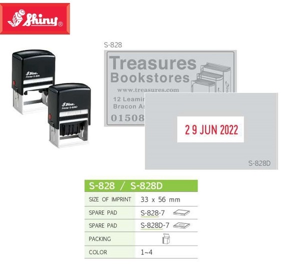 Dấu vuông Shiny nội dung kèm ngày tháng size 56x33mm S-828 S-828D