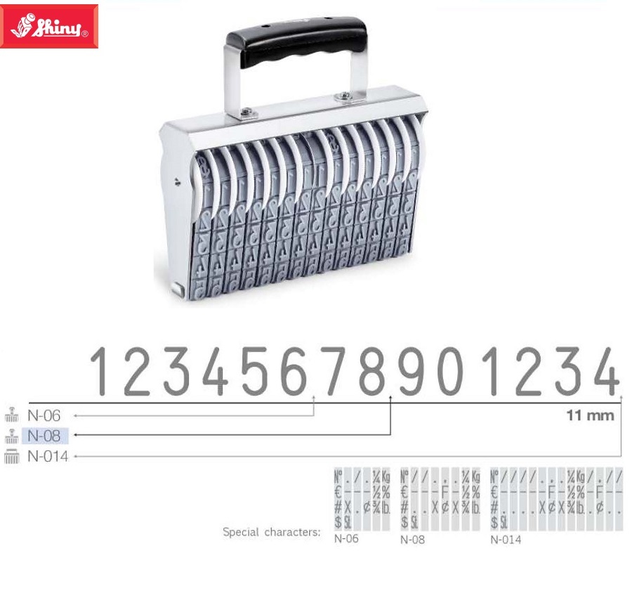 Dấu loại xoay chấm mực size 11mm 6-8-14 số Shiny N-06 N-08 N-014