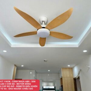 Quạt trần 5 cánh có đèn trắng vân gỗ vàng sải cánh 1m2 NORIS QTT-5097V